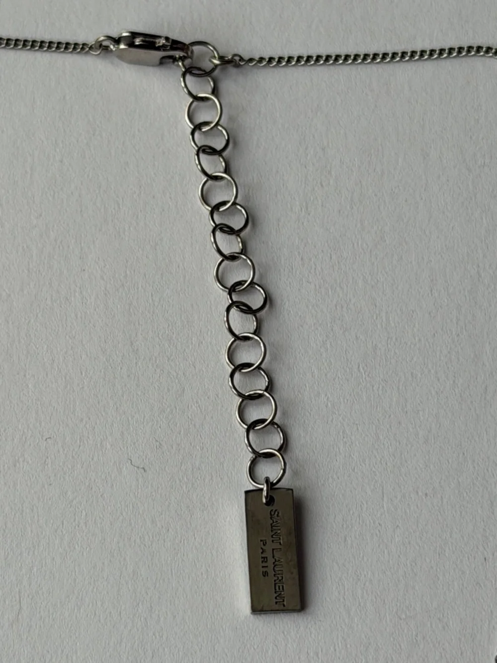 Saint Laurent YSL Sterling Silver C Initial Letter Snake Pendant Chain Necklace